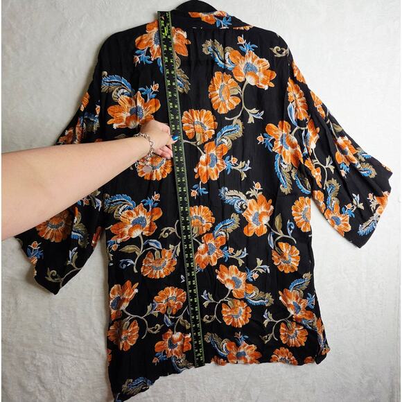 Patrons of Peace SzM Fall color Florals Open Front Kimono. Crinkled  fabric Boho - Picture 8 of 14